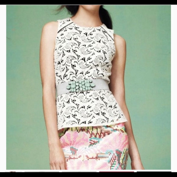 Anthropologie Maeve Scrolling Lace peplum top - Picture 2 of 5